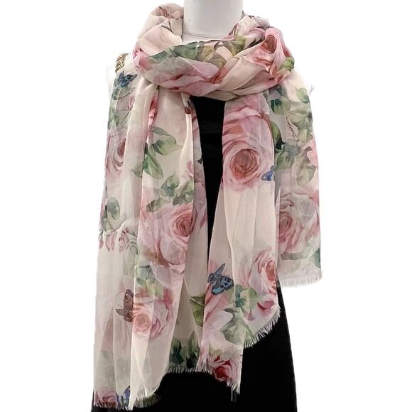 Dolce & Gabbana Floral Printed luxury lightweight silk scarf Shawl Pink Multi - Picture 6 of 11